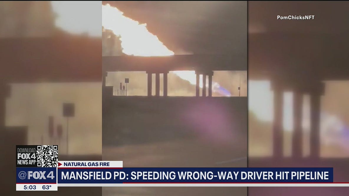 Wrong-way driver crashes into Mansfield gas pipeline, causing large fire